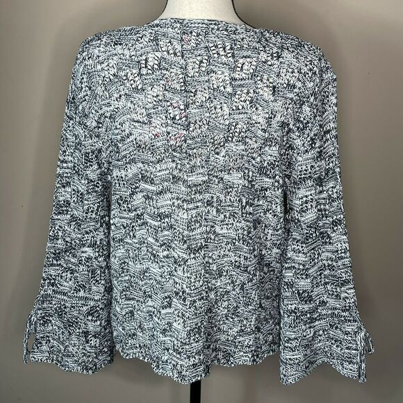 Umgee Navy White Bow Flare Sleeve Open Knit Wave Hem Sweater NWT Size S - Picture 8 of 10